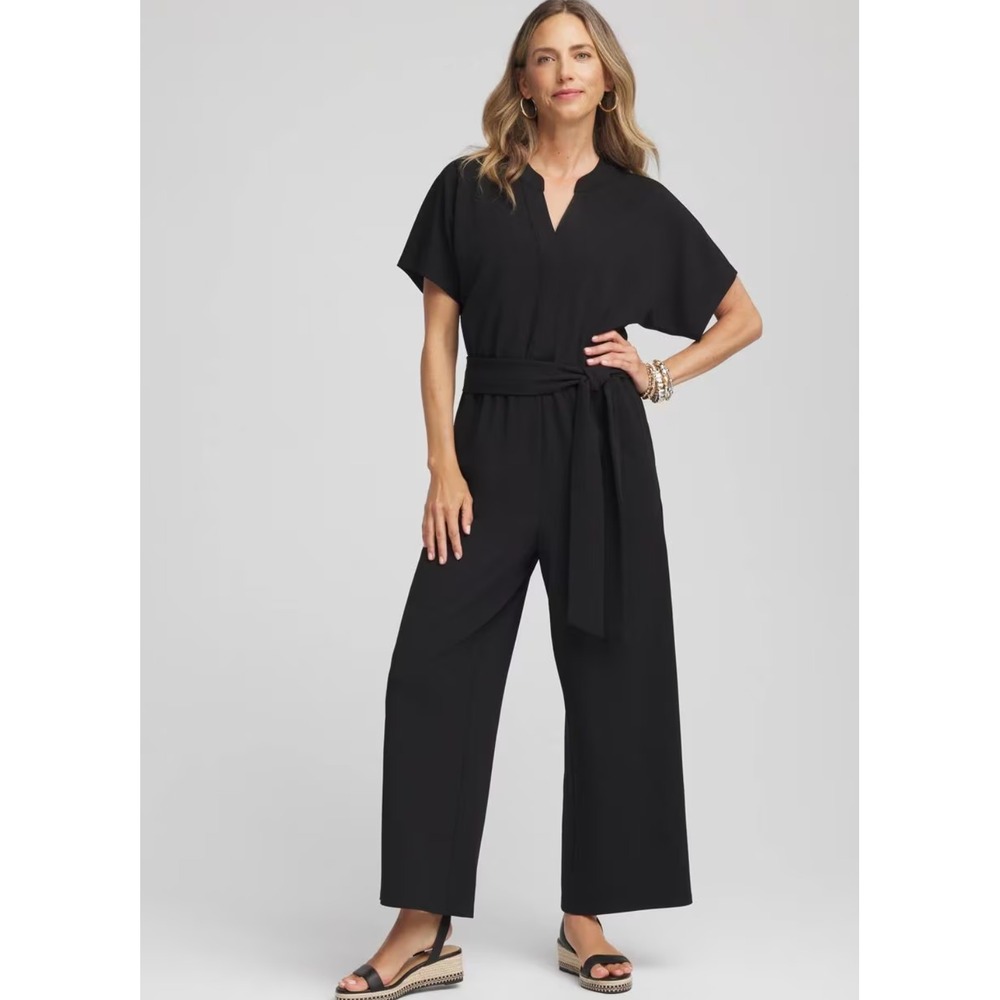 Chico's Black Dolman Sleeve Wide Leg Jumpsuit Belted 570395162 Size 0 S Small